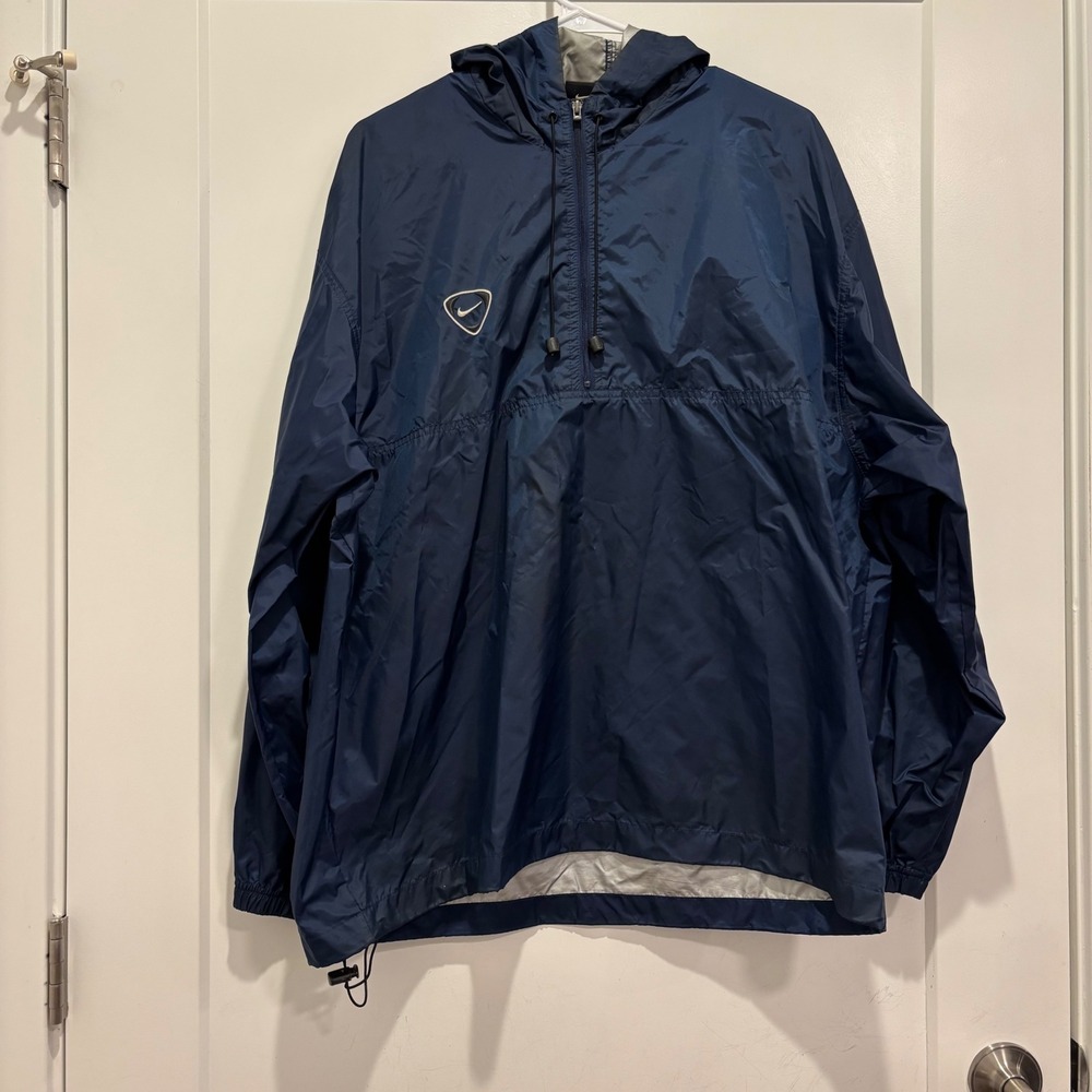 Nike Team Vintage Mens Navy Blue Quarter Zip Hooded Windbreaker Jacket Medium